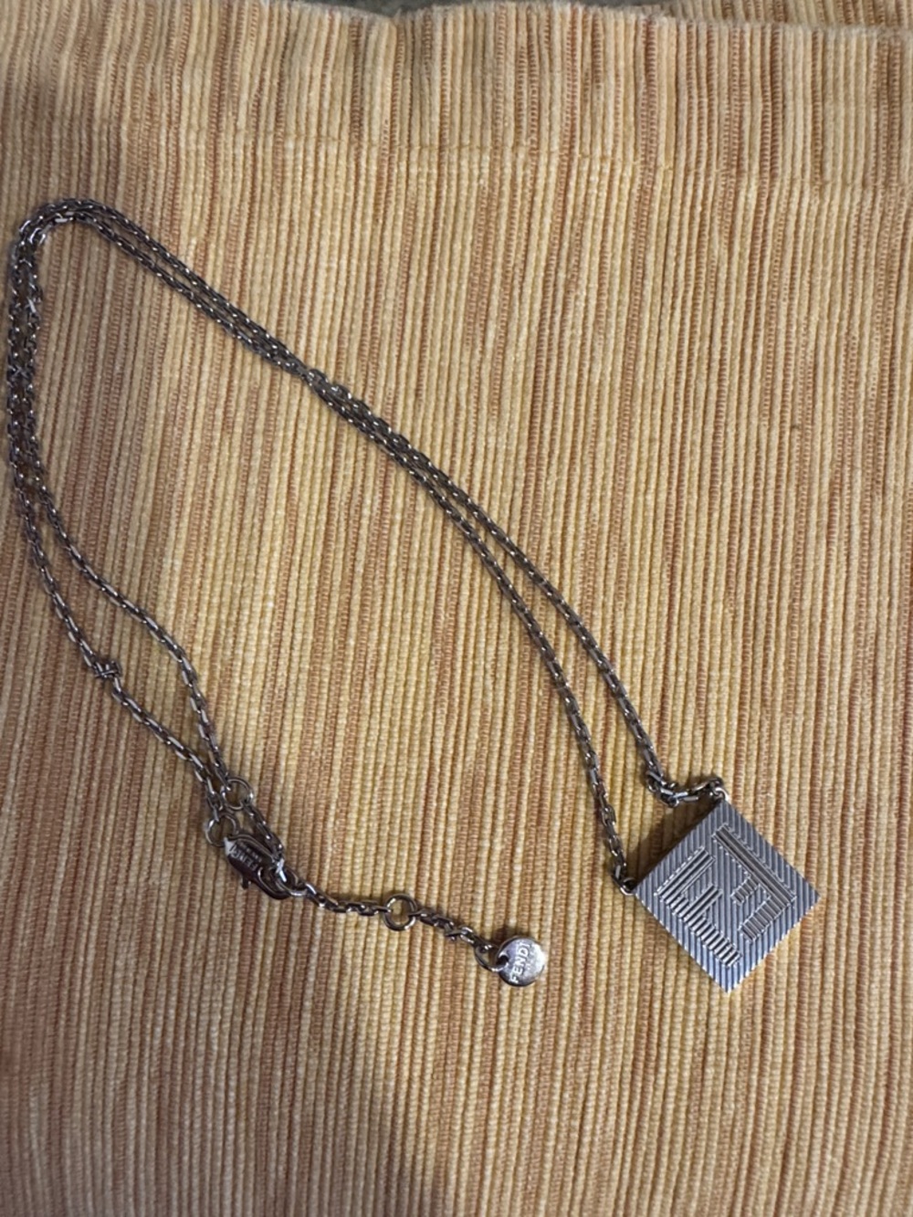 Fendi Shadow Necklace with a square pendant cable link chain, Palladium finish - Picture 7 of 11